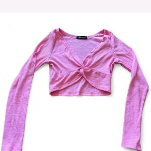 Pink Twist-Front Long Sleeve Top